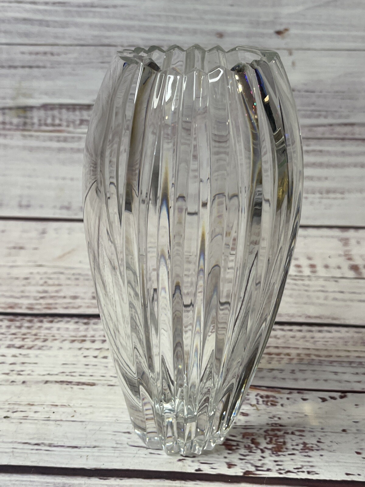Heavy Cut Crystal 7-3/8″ Clear Floral Flower Bud Vase Unmarked Geometric