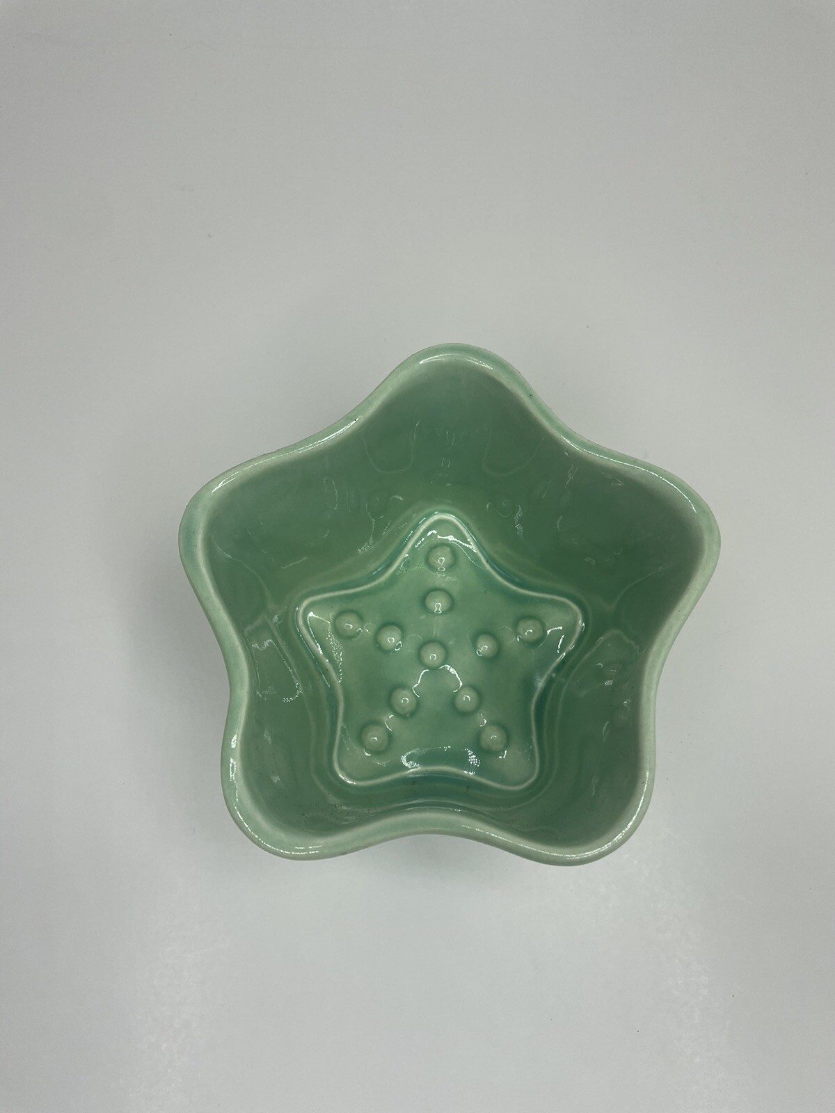 Treasure Craft Seashell Starfish Stoneware Vase Bowl, Mint Green 3.5″ Vintage