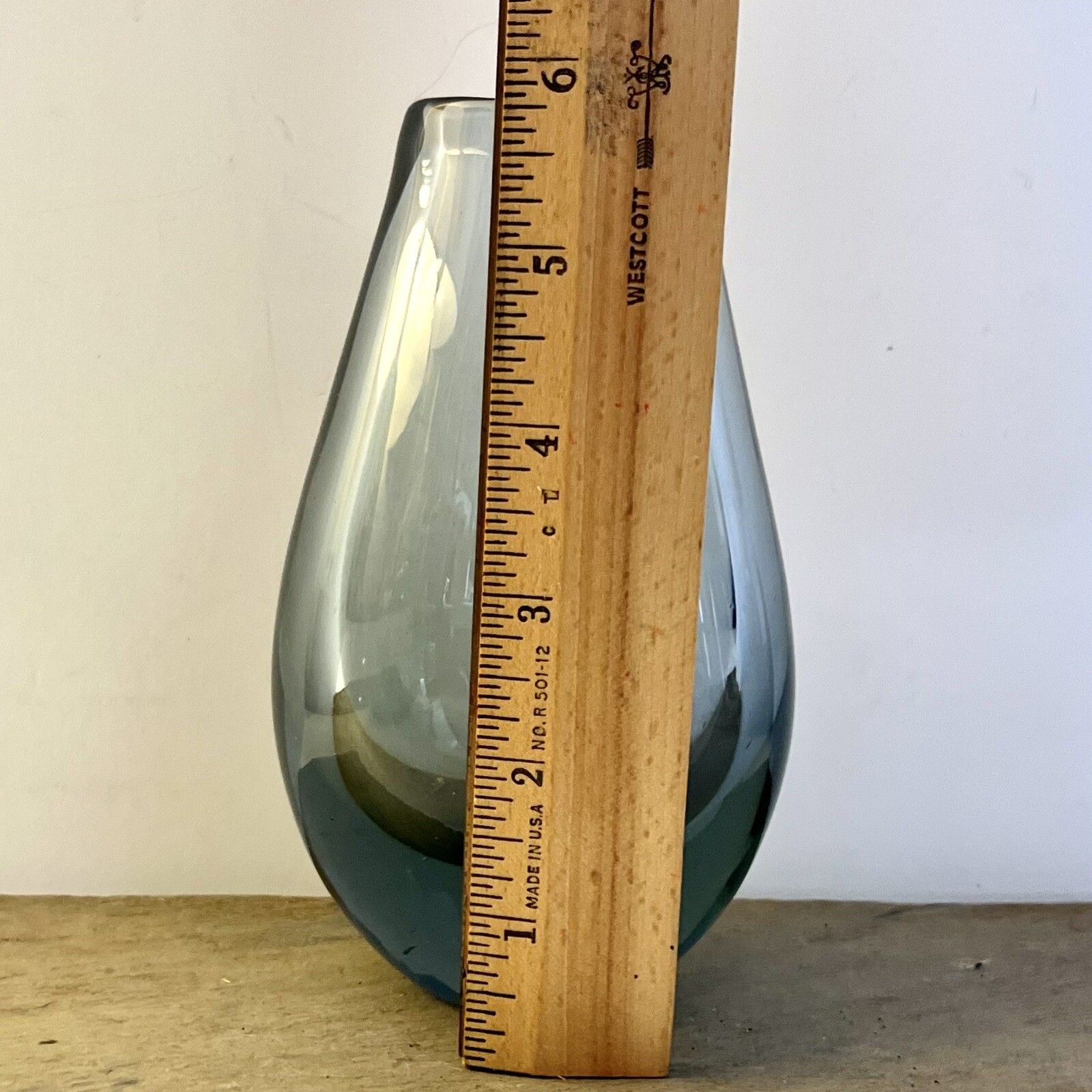 Kosta Glassworks Vase Hand Blown Glass Sweden Smoke Gray Vintage Decor Heavy