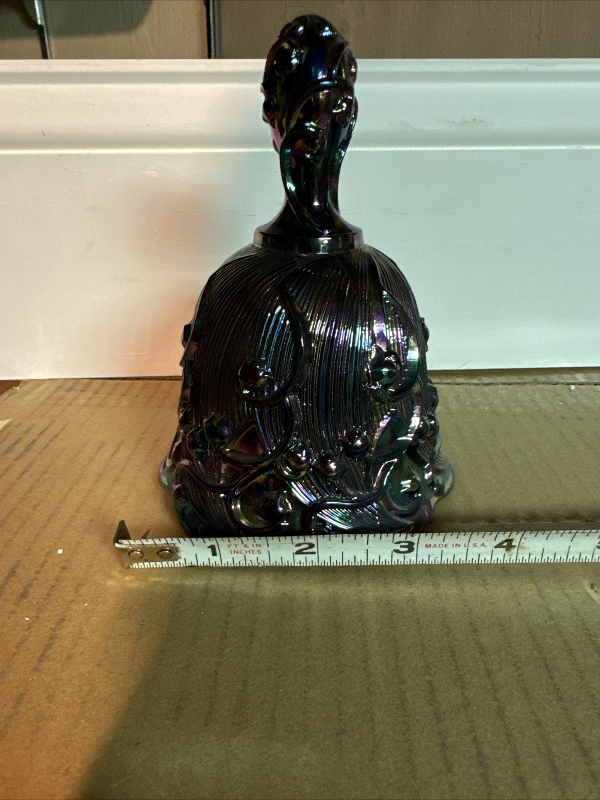 Fenton Vintage Carnival Glass Inridescent Bell – Lily of the Valley 6″