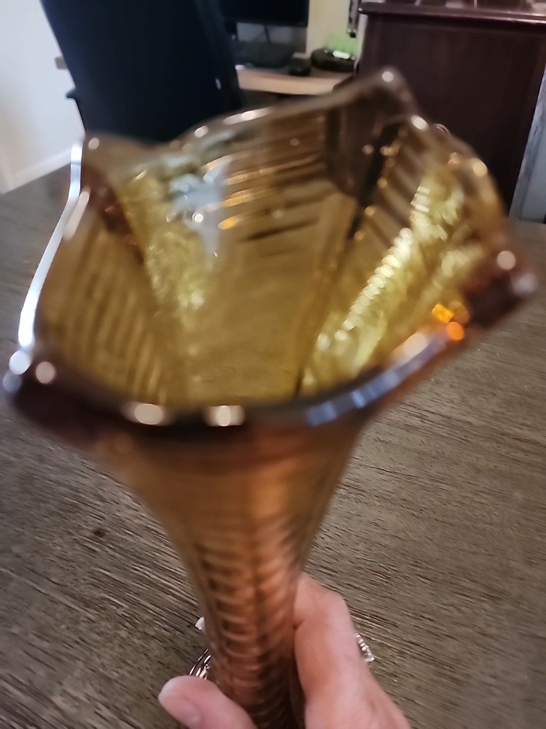 Vintage Amber Glass Ripple Drapery Swung Vase 10 3/4″ Tall