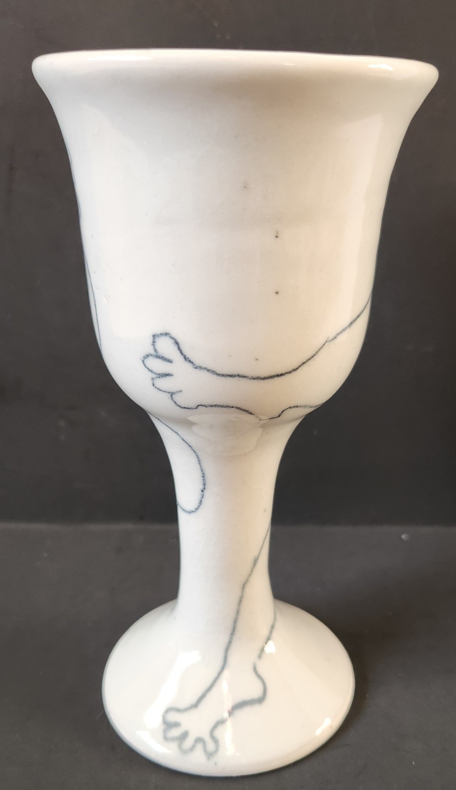 Vintage 1970’s Studio Pottery Goblet Vase Abstract Minimalist Line Art