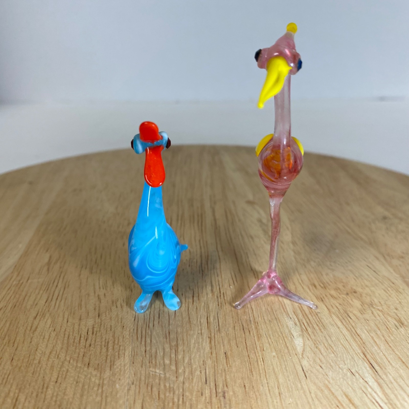 Vintage Murano Style 2 Birds Miniature Figurine • Blue Duck • Flamingo