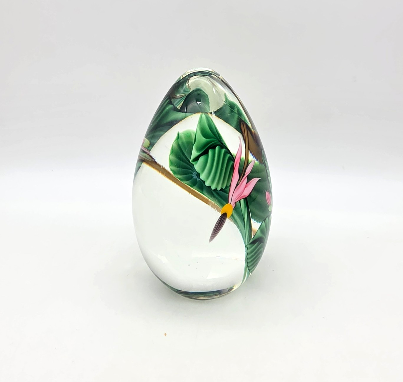 SHOOTING STAR SIGNED ORIENT & FLUME 4.5″ FLOWER CRYSTAL ART GLASS EGG PAPRWEIGHT