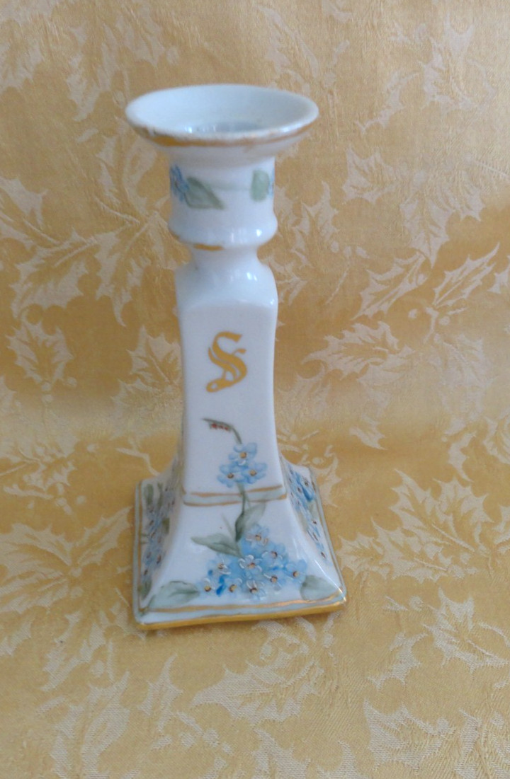 Antique D & C Limoges Porcelain Hand Painted Candle Holder & GDA Dish -Floral