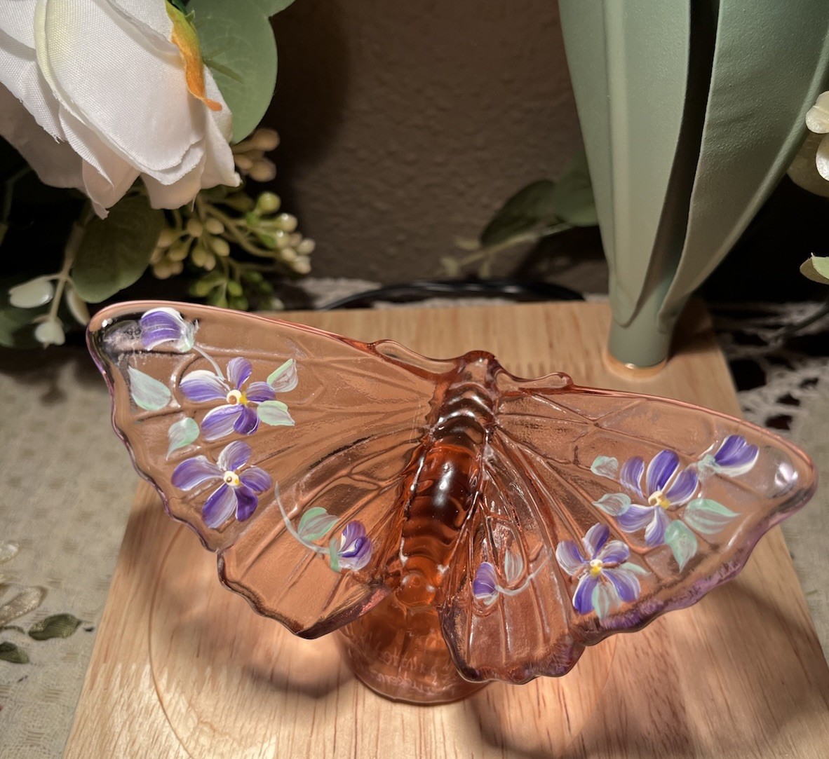 Fenton BUTTERFLY Hand Painted Lavender Rose Milk Special Order For Lenox