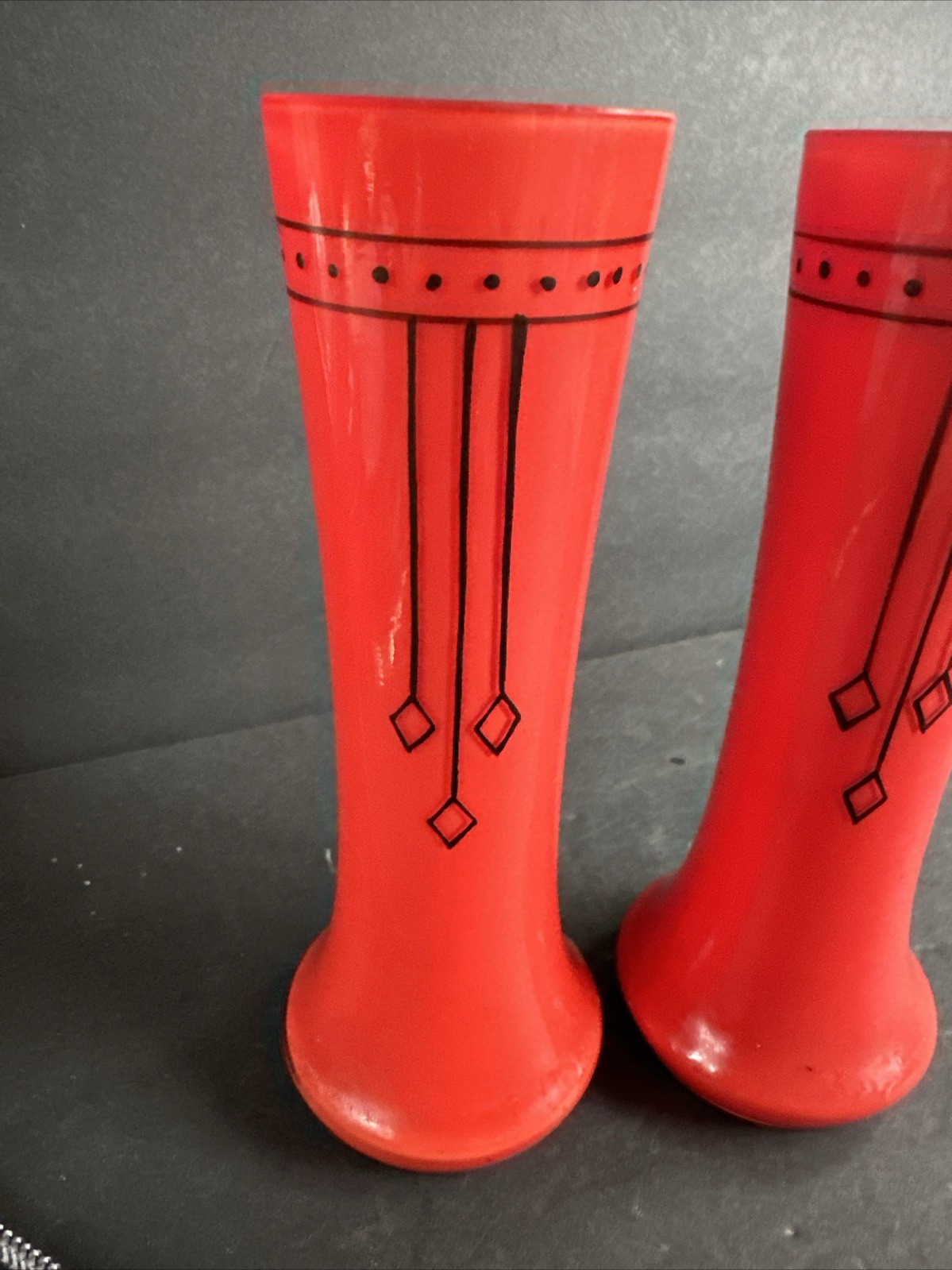 Vintage Art Deco Orange Red Set of Two Glass Vases /vintage #R8