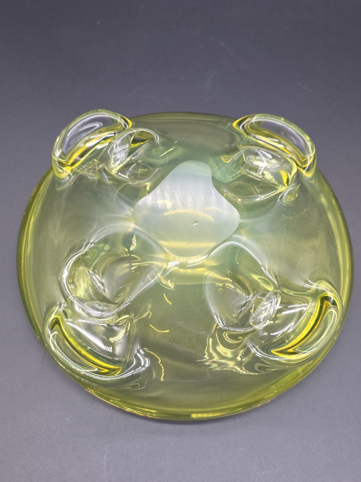 VTG Czech Jan Beranek Skrdlovice Canary Yellow Art Glass Bowl Dish Ashtray