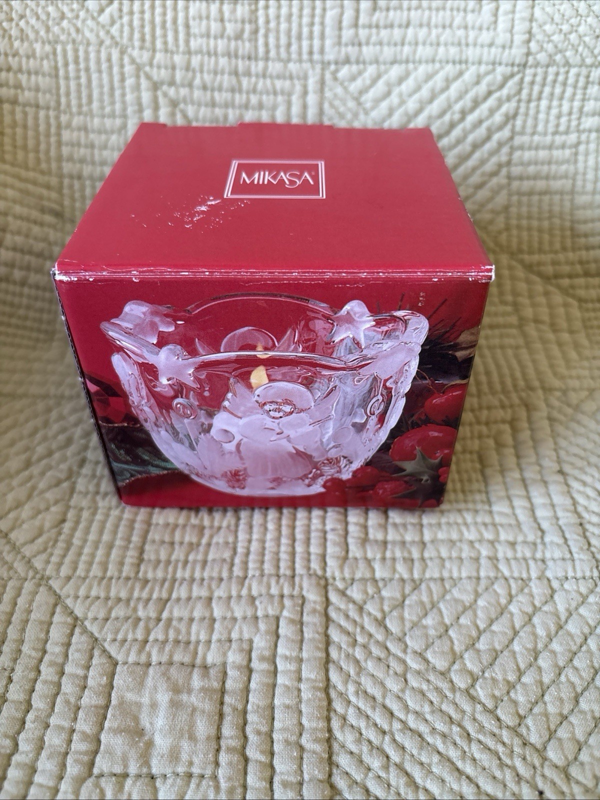 MIKASA Crystal Holiday Lights 3.25″ Frosted Angel Votive Candle Holder & Candle