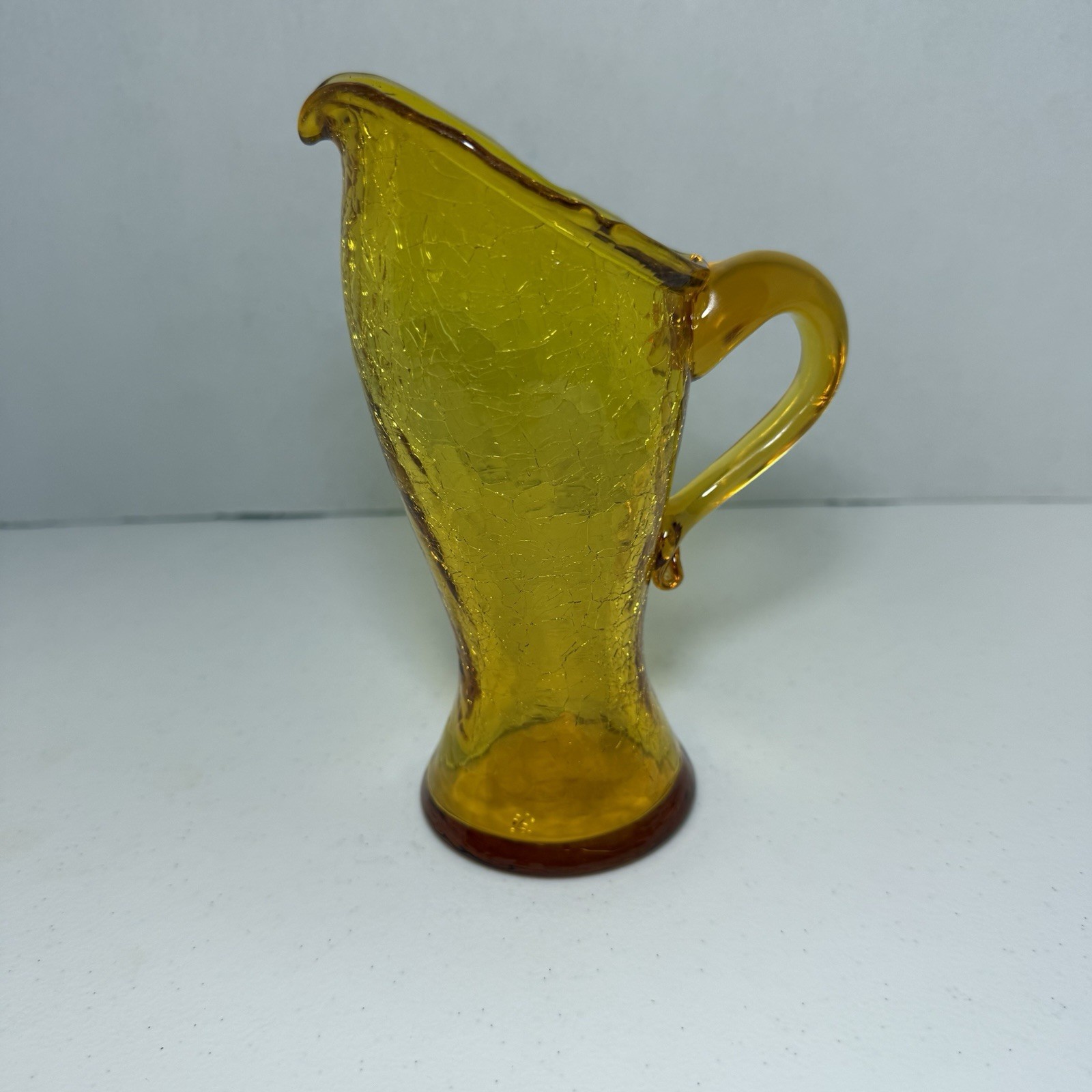 Vintage Hand Blown Crackle Glass PITCHER Vase UV Glow 6.25”