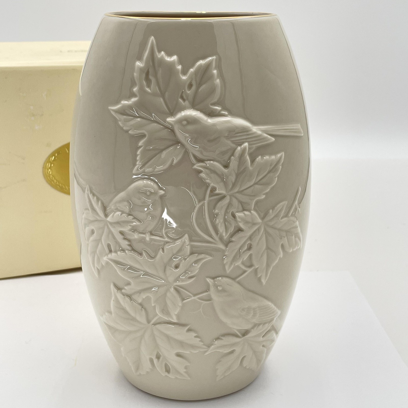 Lenox Fall Seasonal Vase Chickadees Maple Tree Legacy Edition Made USA Porcelain