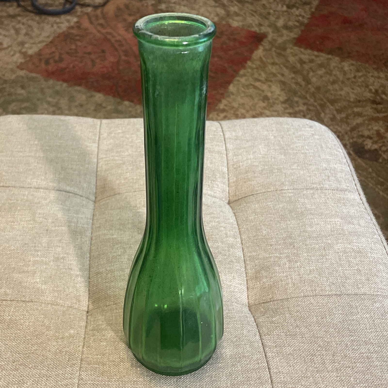 Vintage Hoosier 4034 Emerald Green Glass Bud Vase 9″ Ribbed Flower Vase