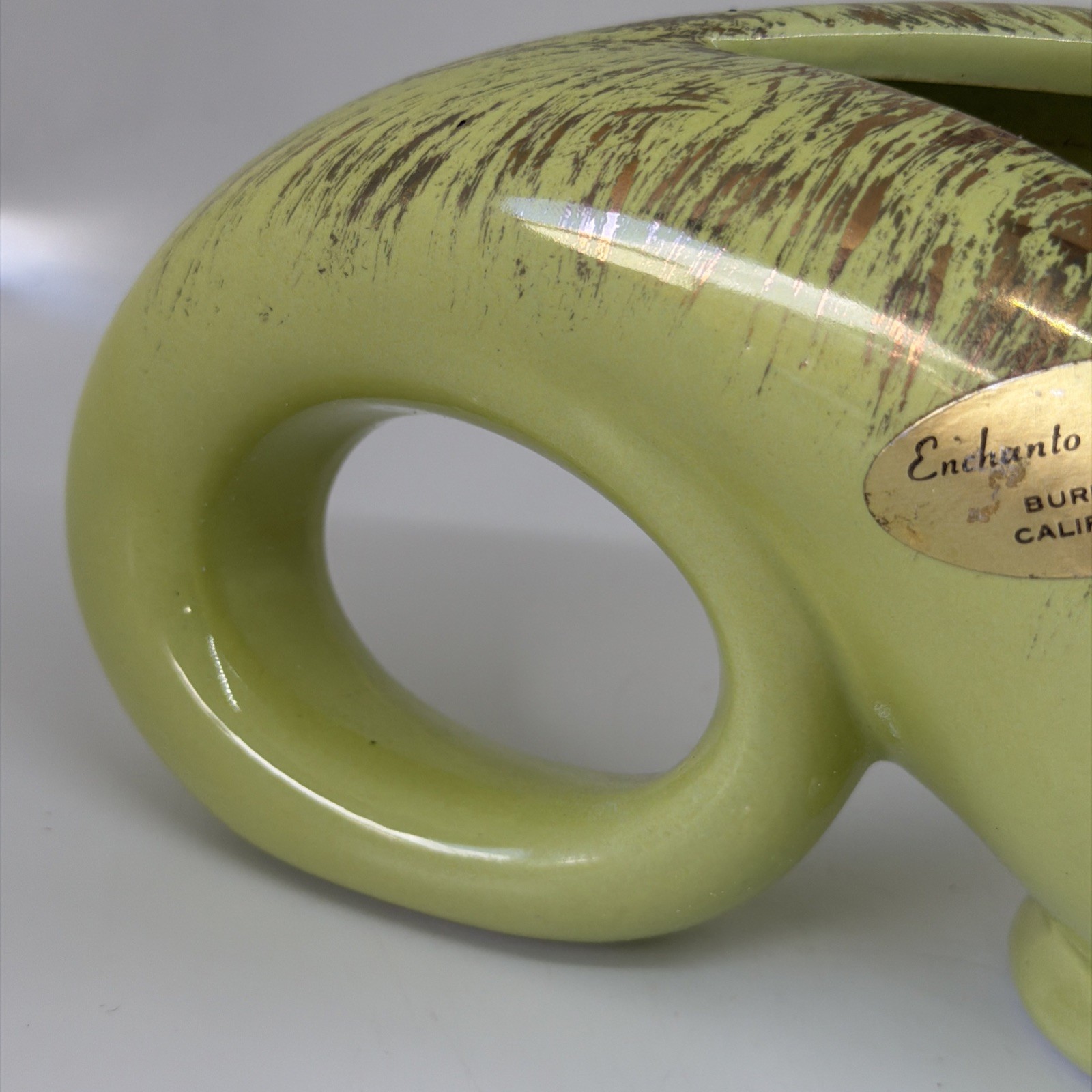 Green Enchanto Co Burbank CA MCM Double Loop Console Planter Atomic Pottery
