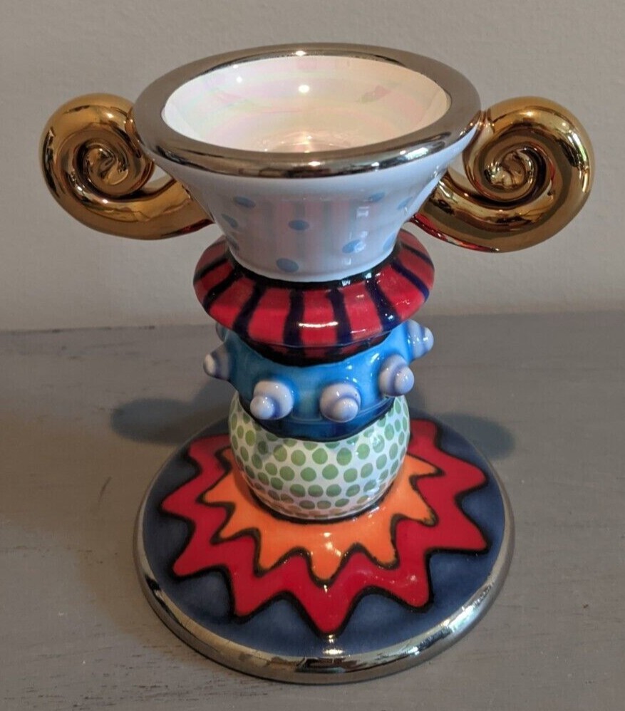 Kathrin Nigg Switzerland Art Pottery Candlestick Candle Holder Signed Abstract