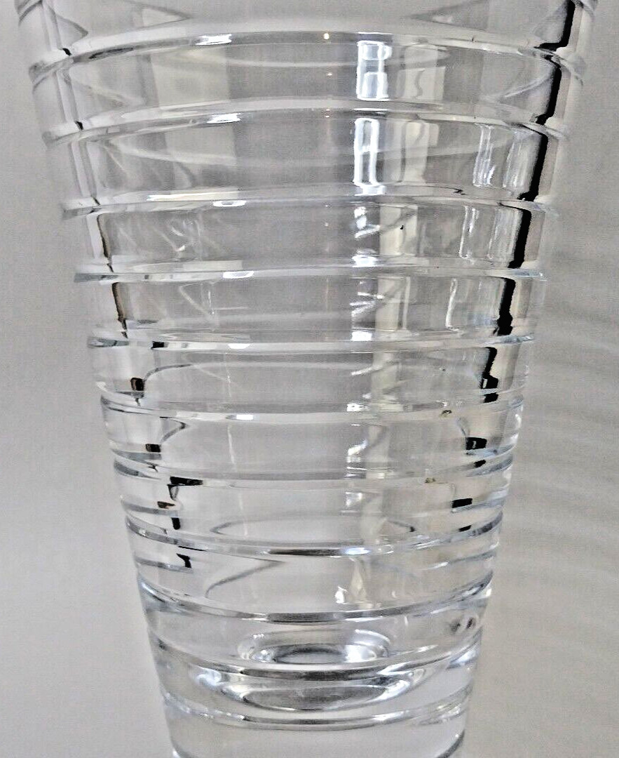 Modern Bevel Cut Block Style Ribbed 5Lb Crystal Glass 8.75″ Cylinder Vase Mint!!