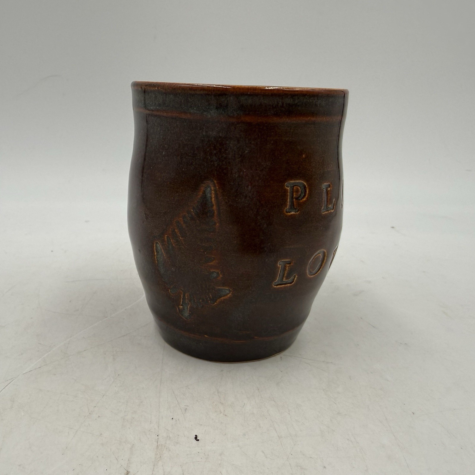 Studio Art Pottery Plant Lover Small 3” Tall Pot Planter Leaf Impressions Signed