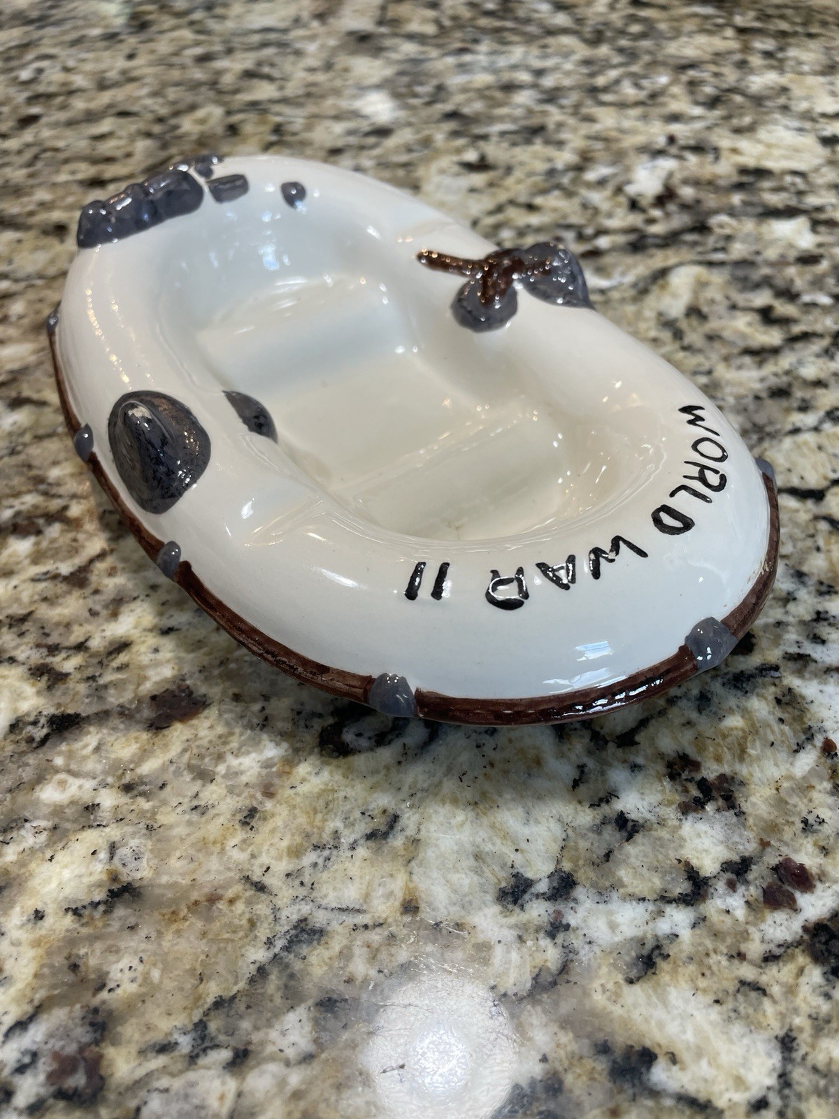 Vtg Blue Ridge Pottery Ceramic Hand-Painted World War 2 Boat Ashtray Stamped