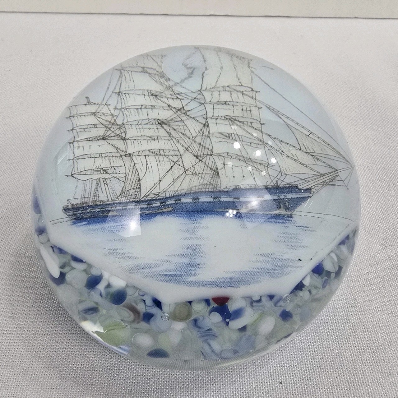 Vintage Thomas Mosser Clipper Ship Glass Paperweight Nautical Maritime Design