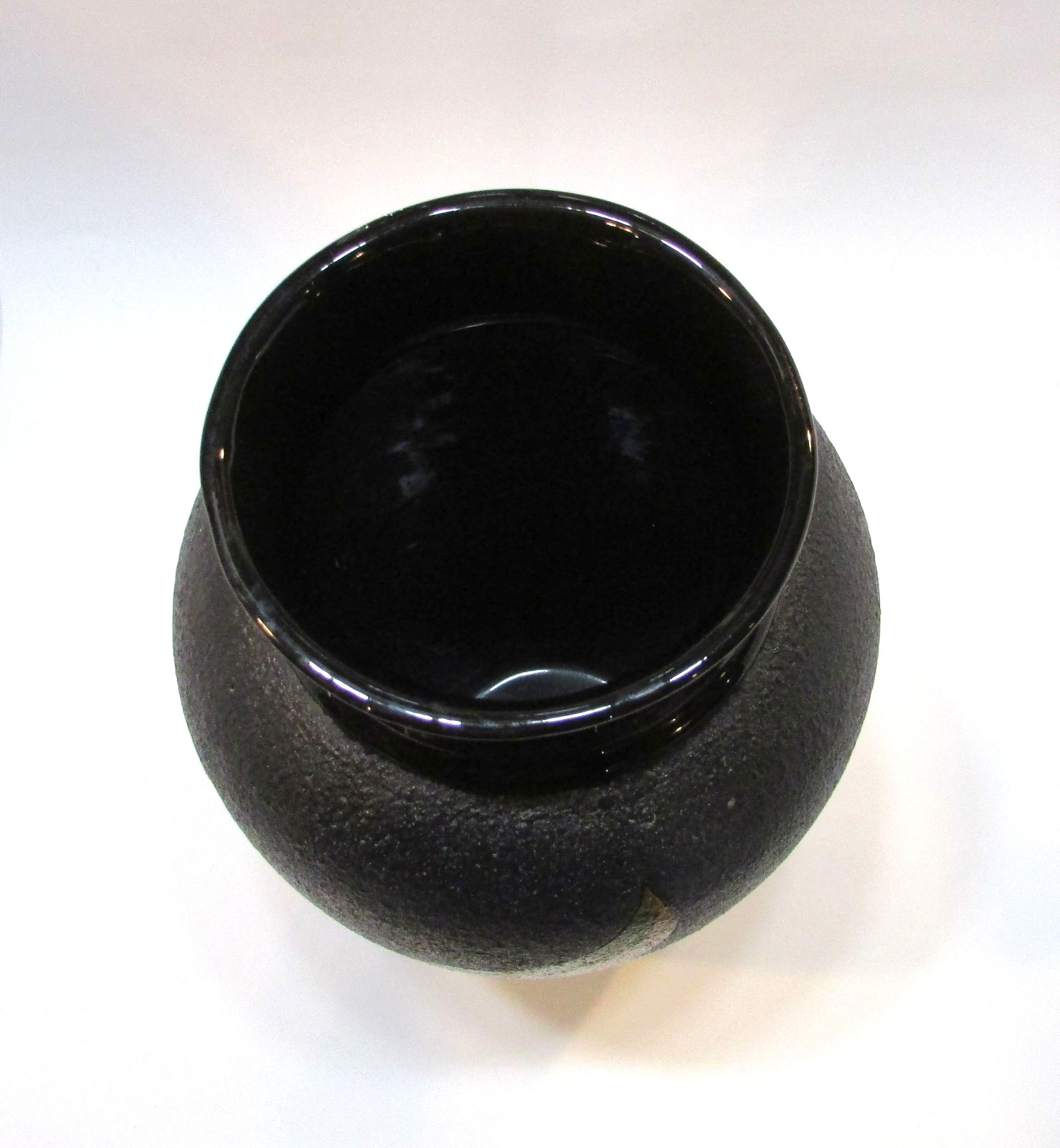 Large 13″ Arts Crafts Heavy 4+ lb Black Ceramic Pottery Hand Painted Floral Vase
