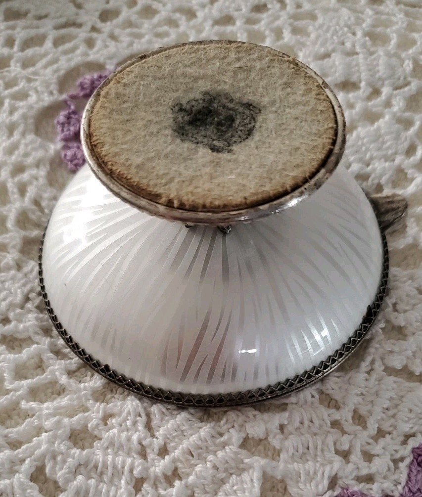 White Guilloche Style Enamel Ashtray Jewelry Dish Neoclassical Early 20th Centry