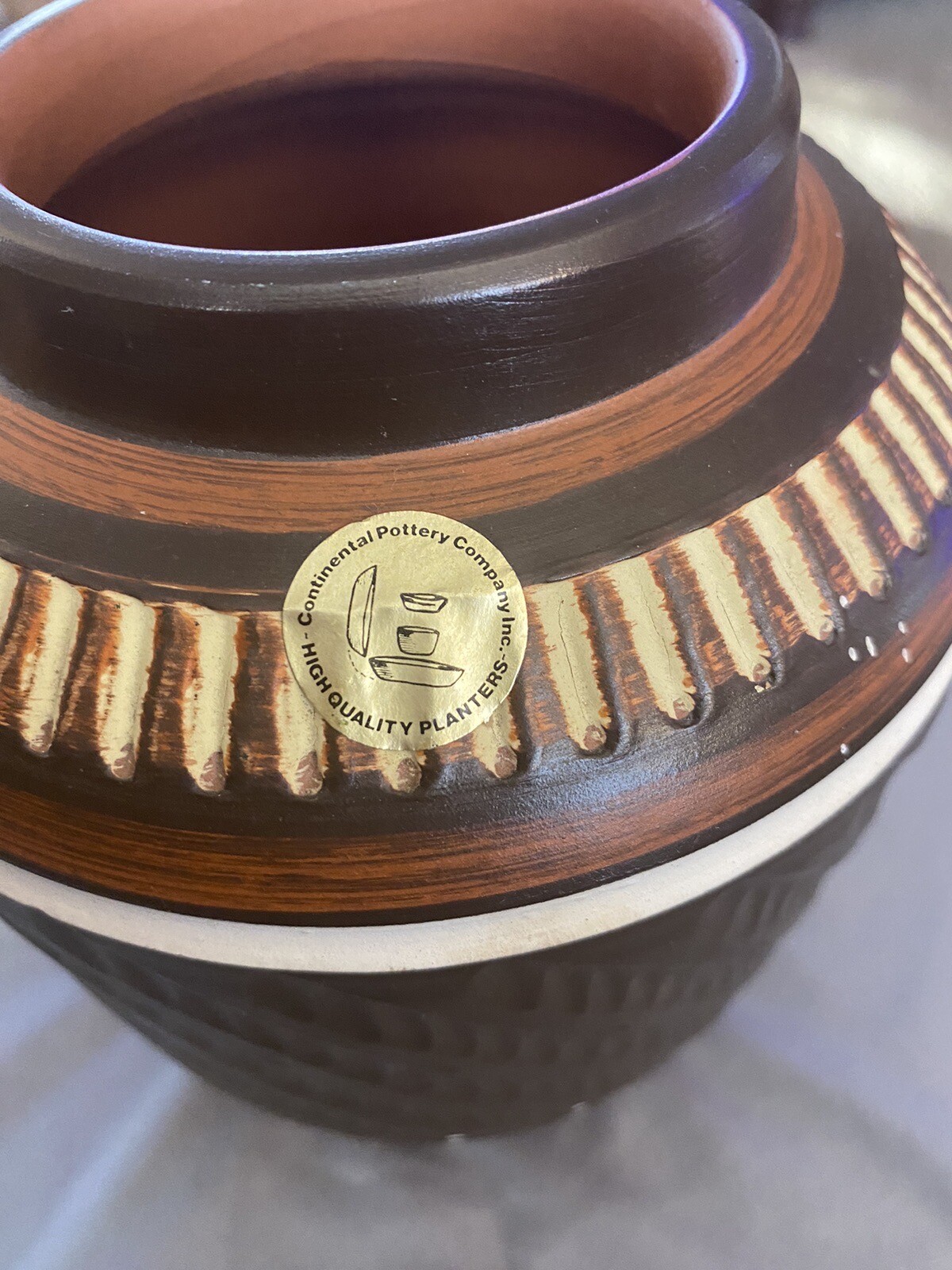 Continental Co. Pottery 1970s Hand Thrown Ceramic Vase, Brown Pot Detailed