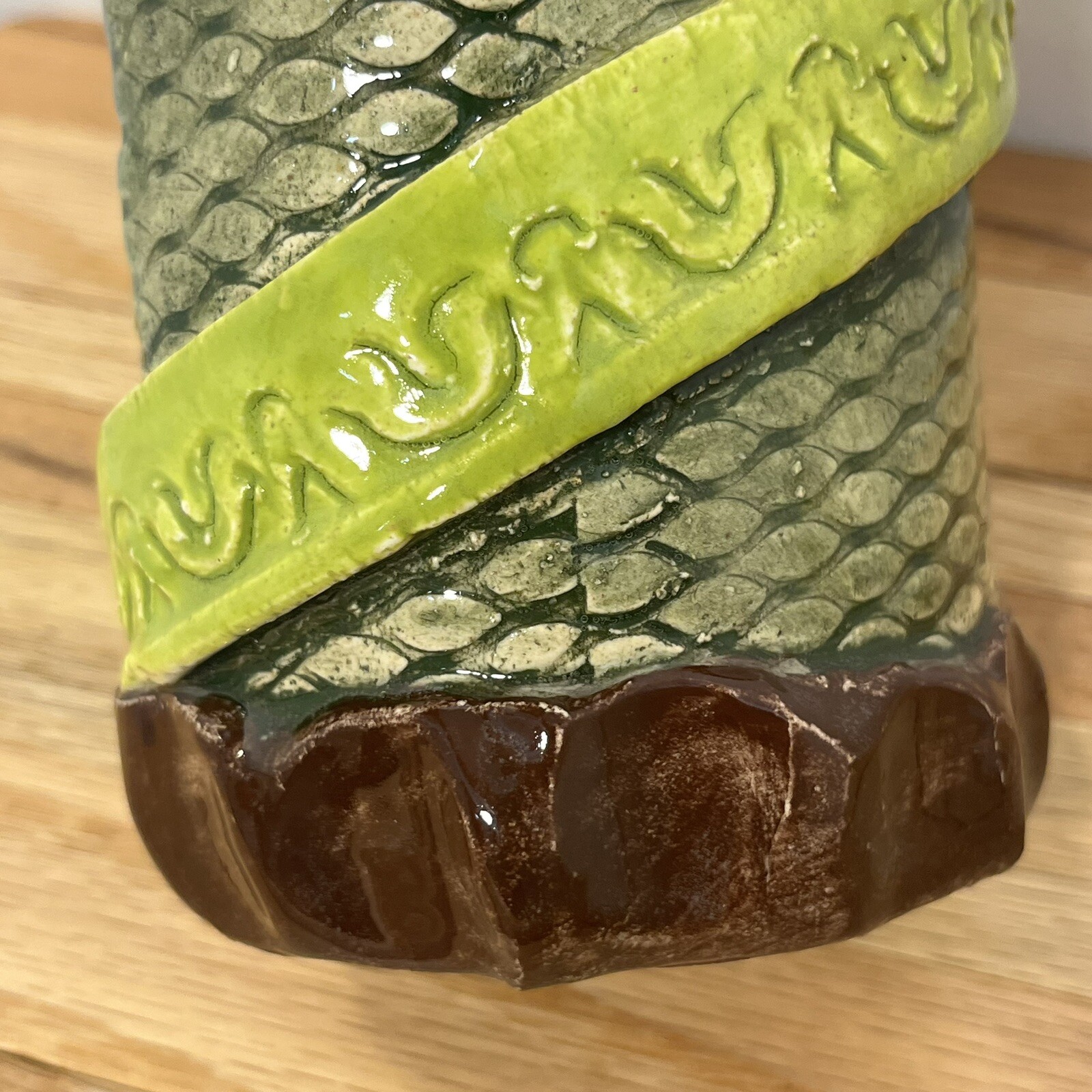 Ugly Handmade Art Pottery Vase Mug Dragon Snake Lizard Scales Signed Nina