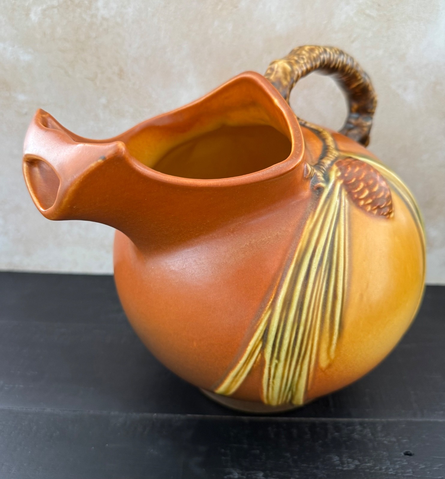 VINTAGE 1930’S ROSEVILLE BROWN PINE CONE ICE LIP CANNONBALL PITCHER MINTY #1321