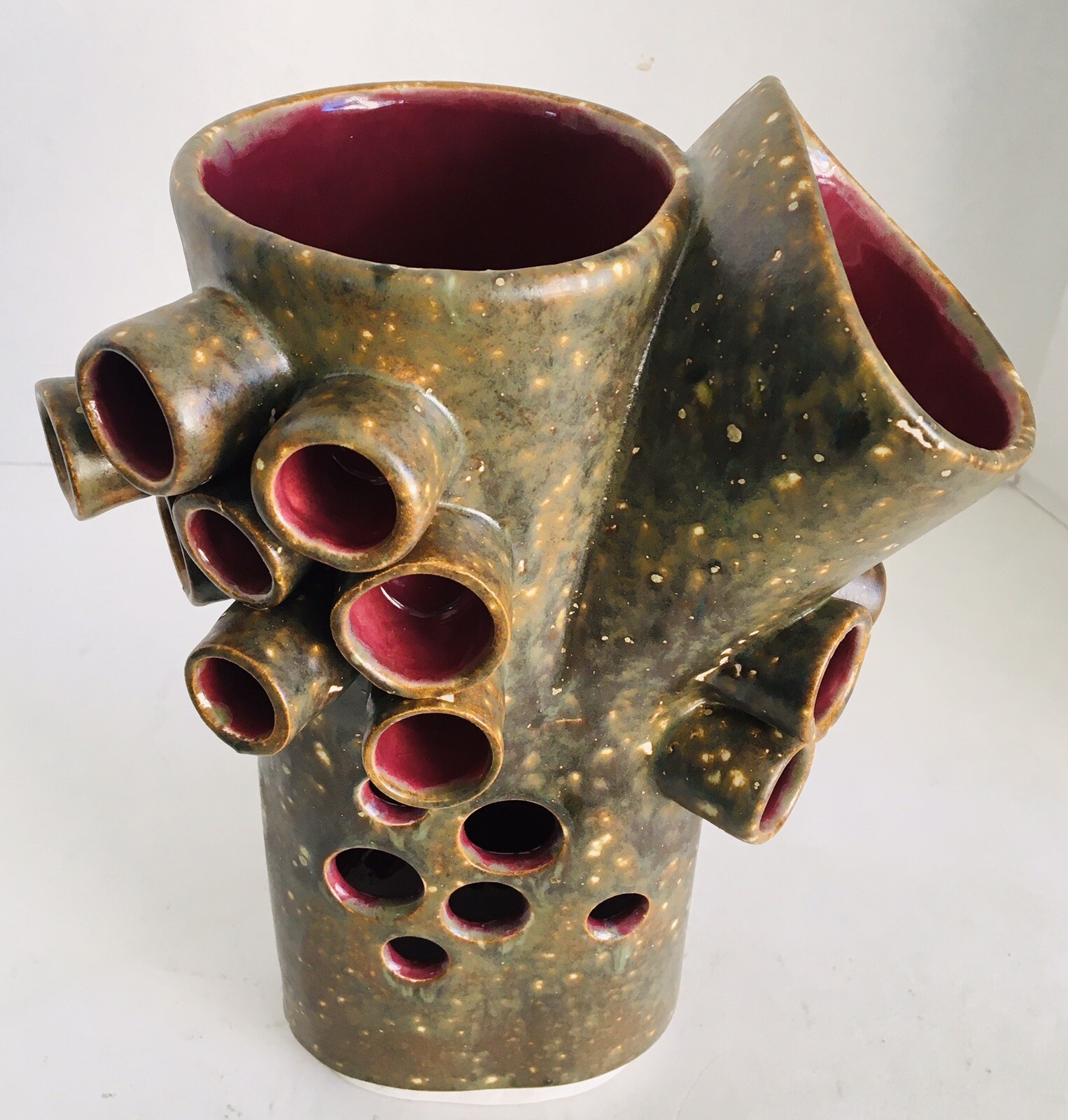 Ceramic Sculpture Green Matte Glaze Signed By Artist KK Approx. 11″