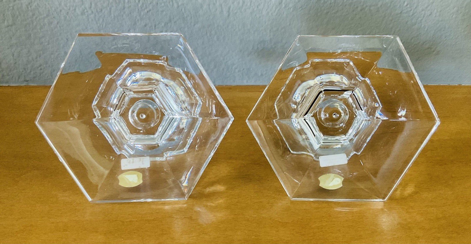 (2) Vintage Val St Lambert Crystal Elysee 2.5″ Candlesticks Belgium Original Box