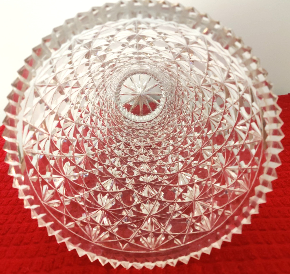 Huge 5lbs.8 oz Vintage CUT Glass 12 inch Daisy and Button Vase Saw Tooth Edge
