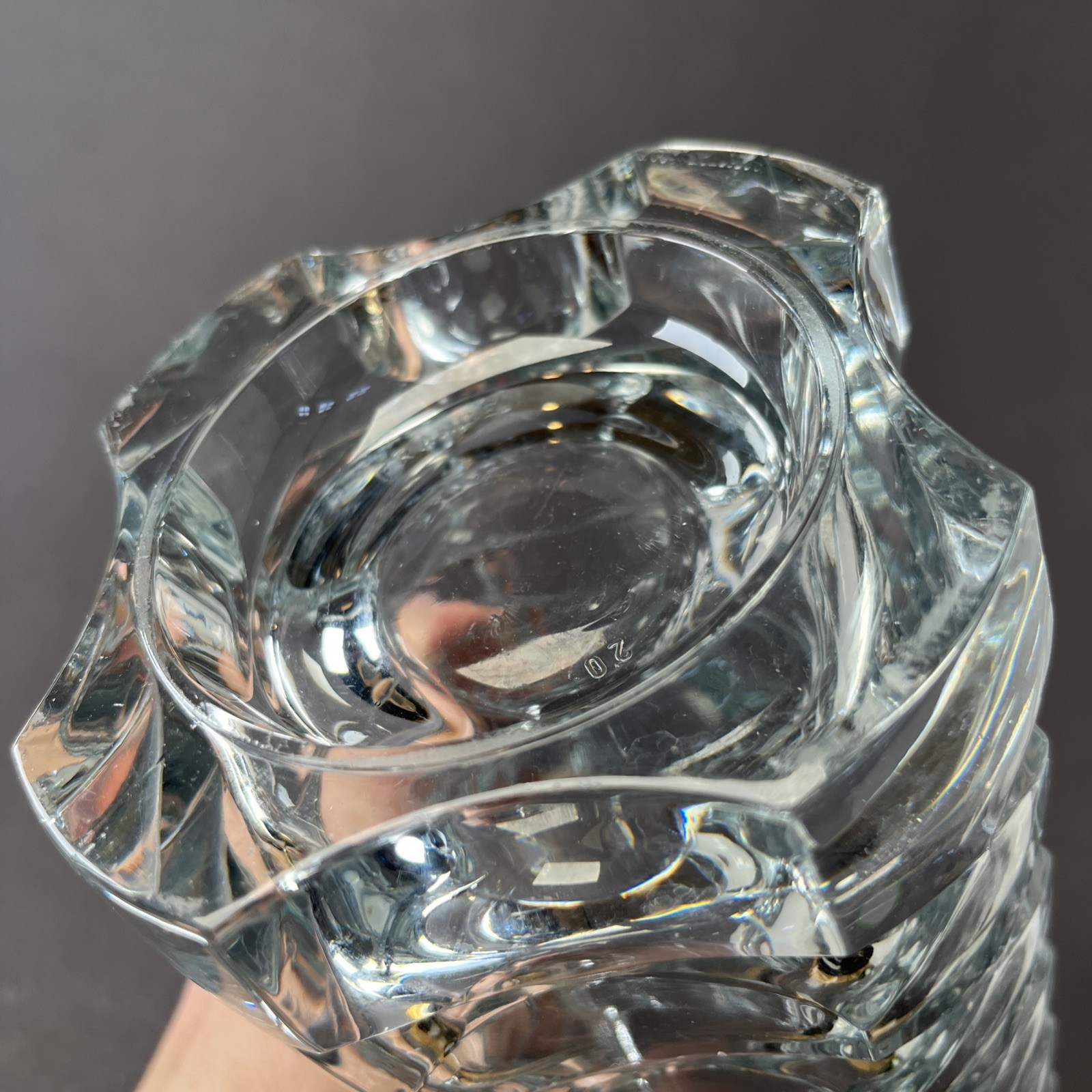 MCM French Geometric Design 9.75” Glass Flower Vase Signed “FRANCE”