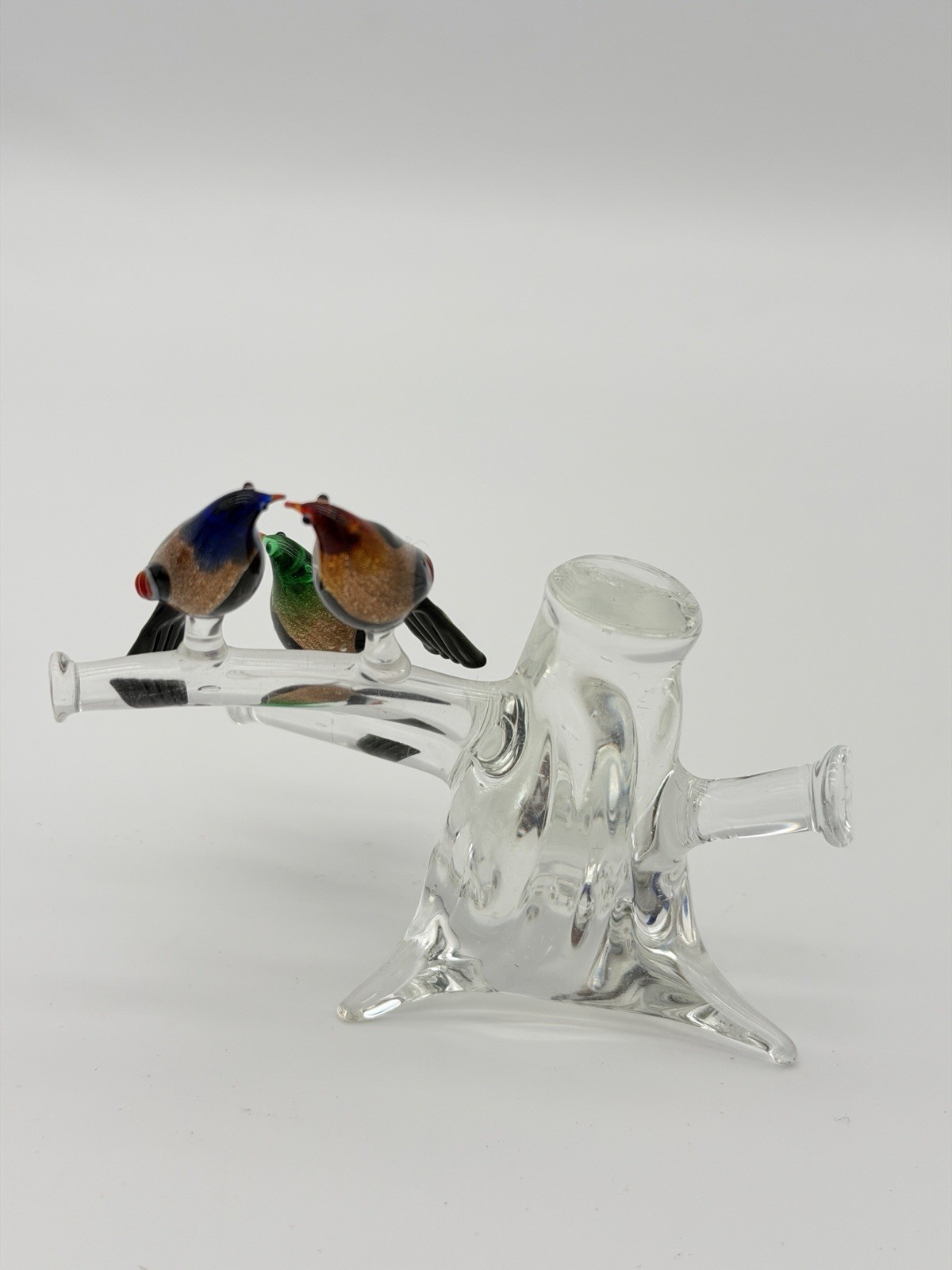 Vintage Murano Venice Italy Art Glass Birds On Branch Miniature Figurine