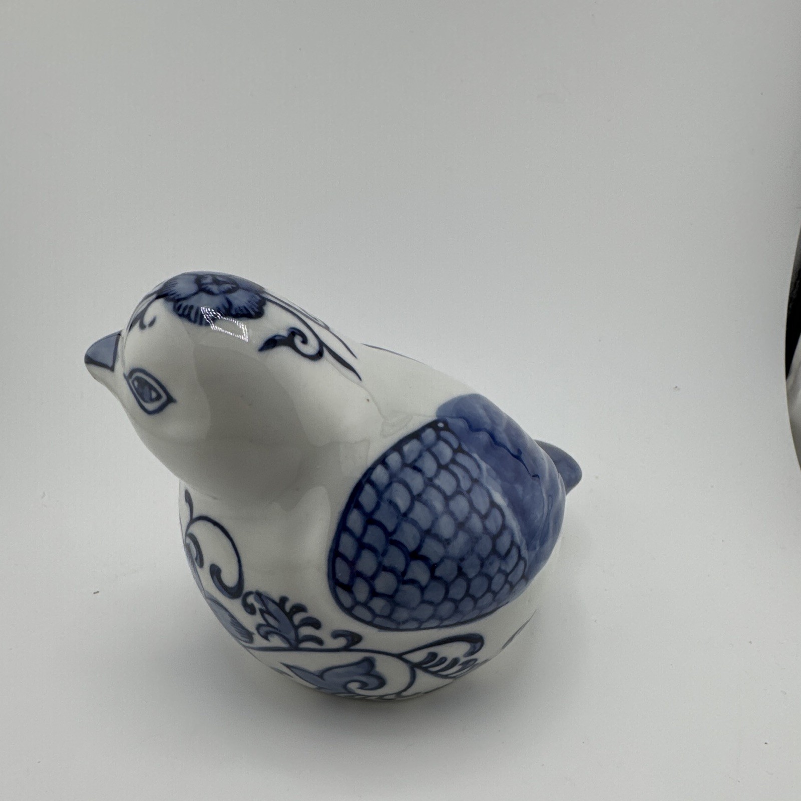 Blue & White Floral Bird Ceramic Figurine, Glossy Finish Decorative Decor