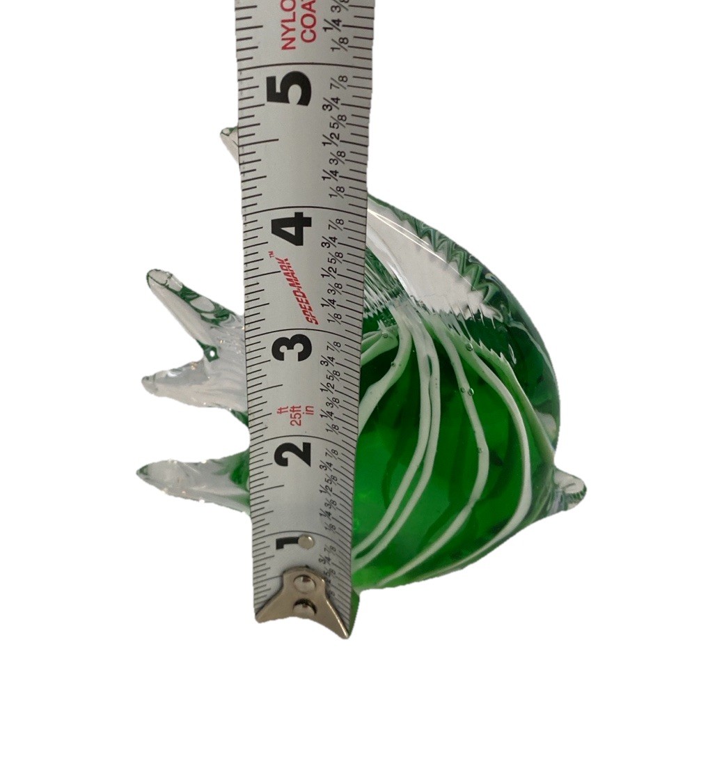 Vintage Murano Style Art Glass Tropical Angelfish Figurine Green White Striped