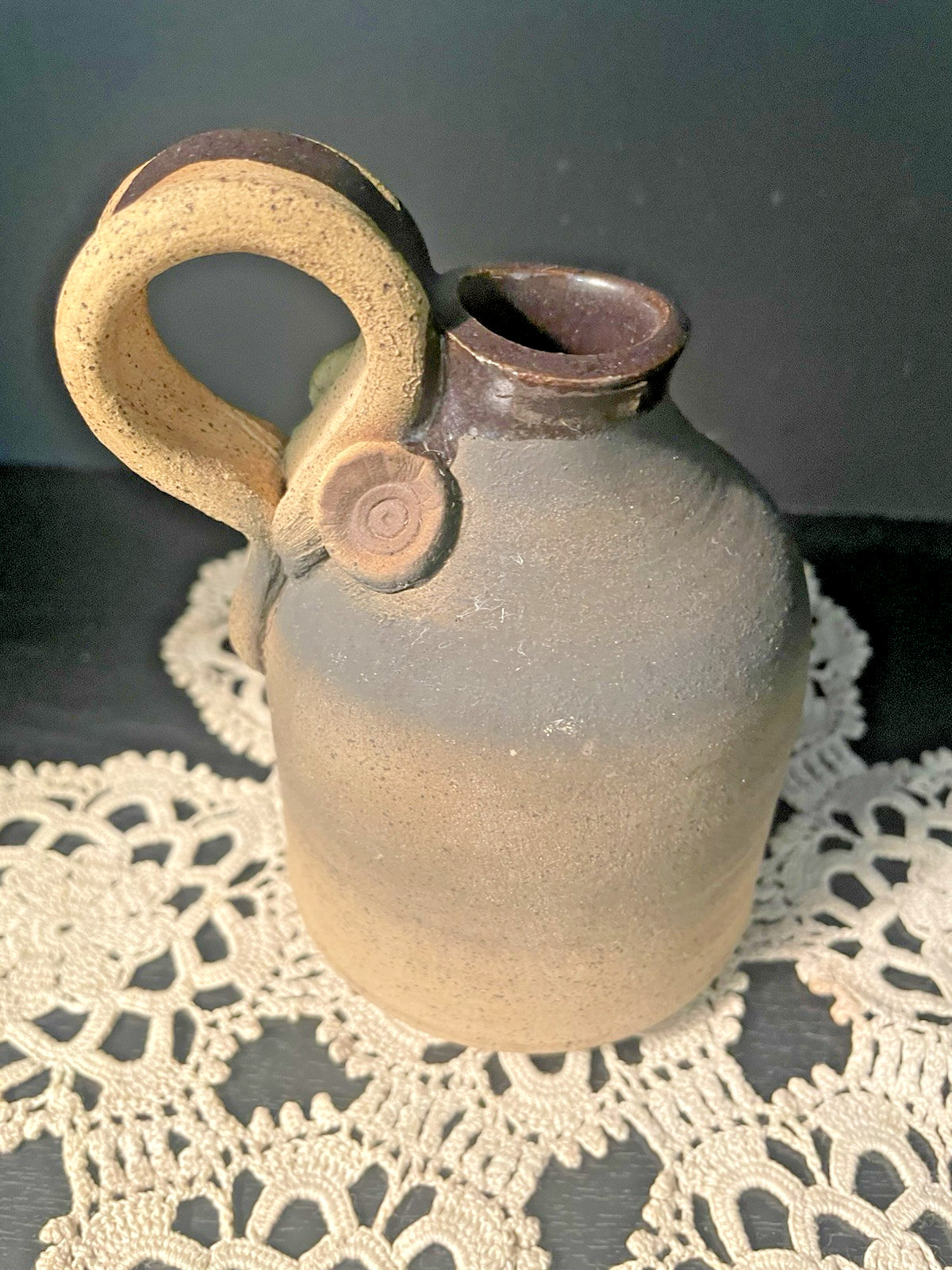 Vtg Hand Thrown Stoneware Jug Drip Glaze Finish Studio Pottery 5” Signed & Dated