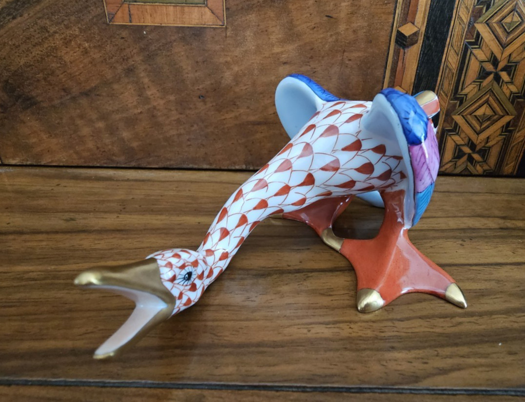 Herend Porcelain Figurine Wild Honking Goose Rust Fishnet Retired Hungary #5052