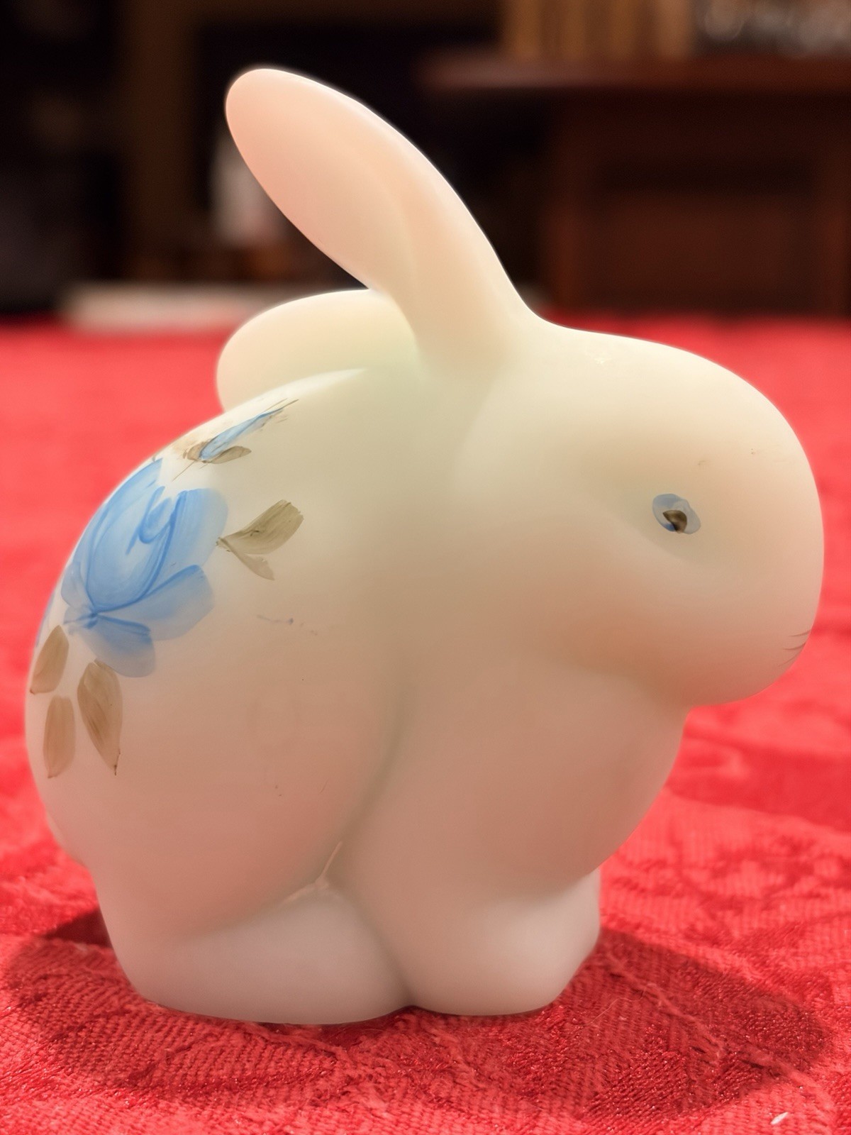 Charming Vintage Fenton Matte White With Blue Roses Bunny Figurine Signed