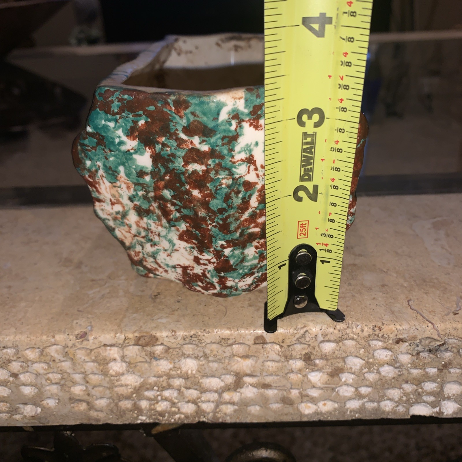 Vintage Ceramic Green Brown Splatter Pottery Planter 7″x3.5″x3″ Succulent Plants