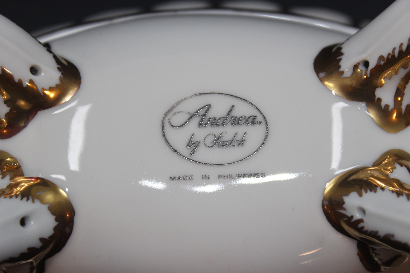Andrea By Sadek Reticulated Footed White Porcelain Basket Bowl Gold Detail