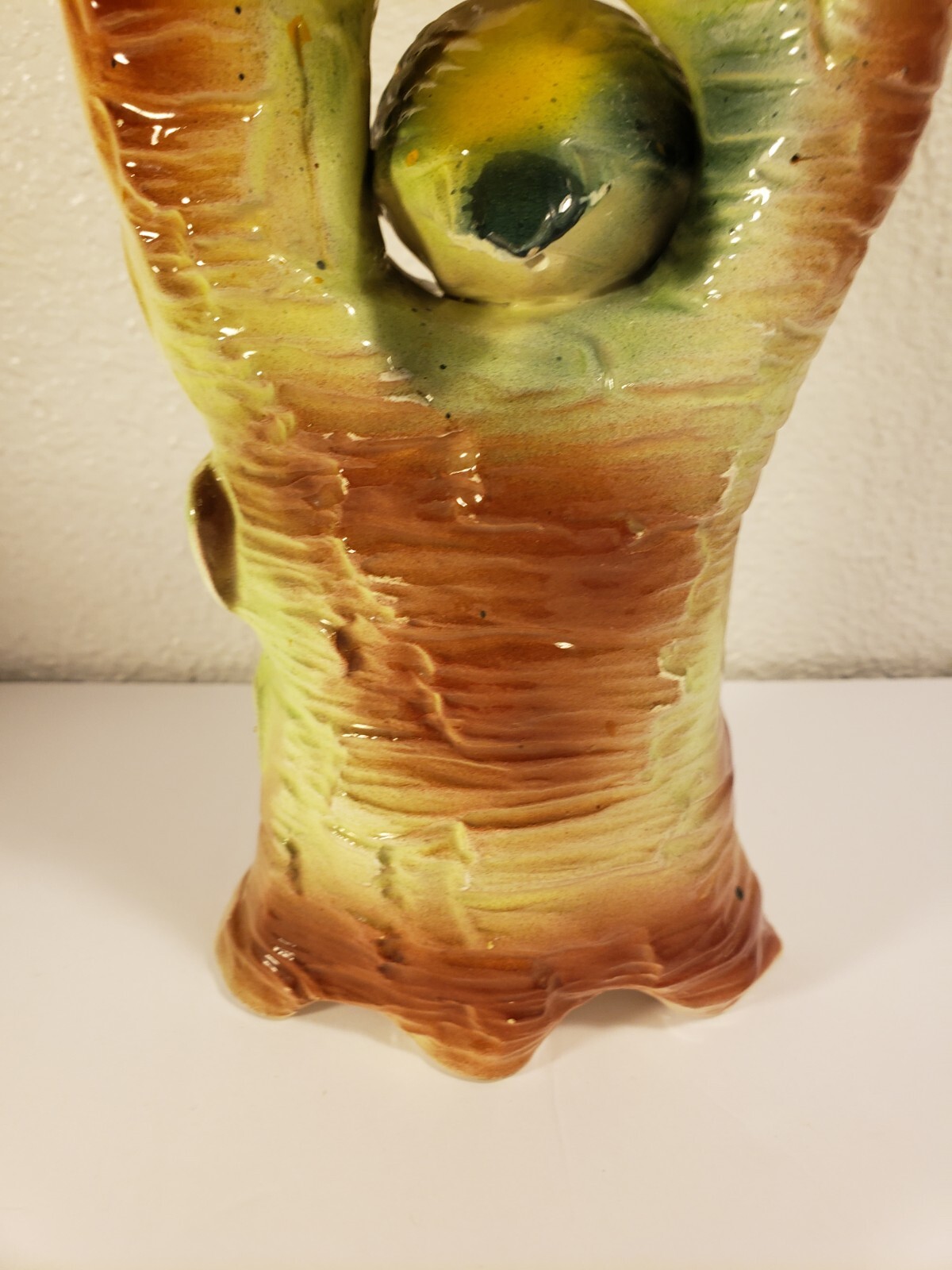 As-Is Mcm Vtg TILSO Blue Bird Nest Tree Trunk Vase Planter Pottery Ceramic 8″