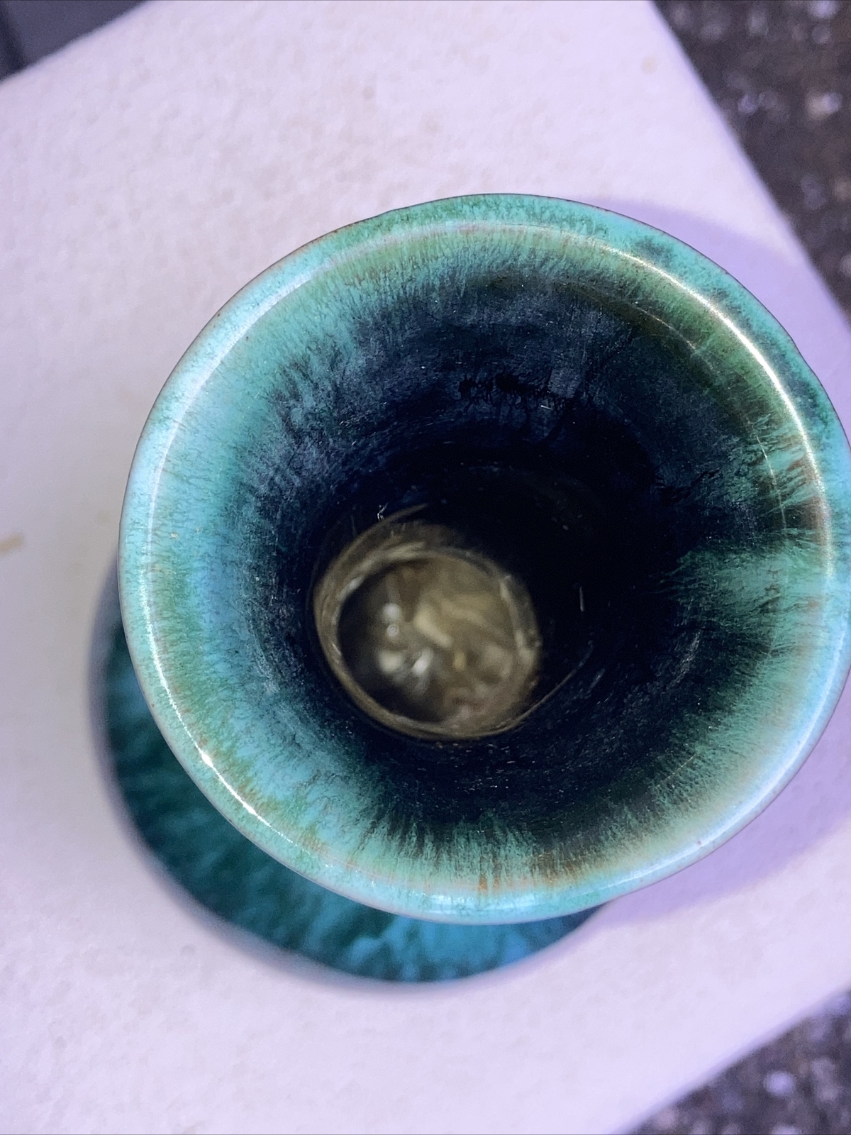 Blue Mountain Pottery Redware Vase in Rich Blue-Green Liquid Drip Glaze