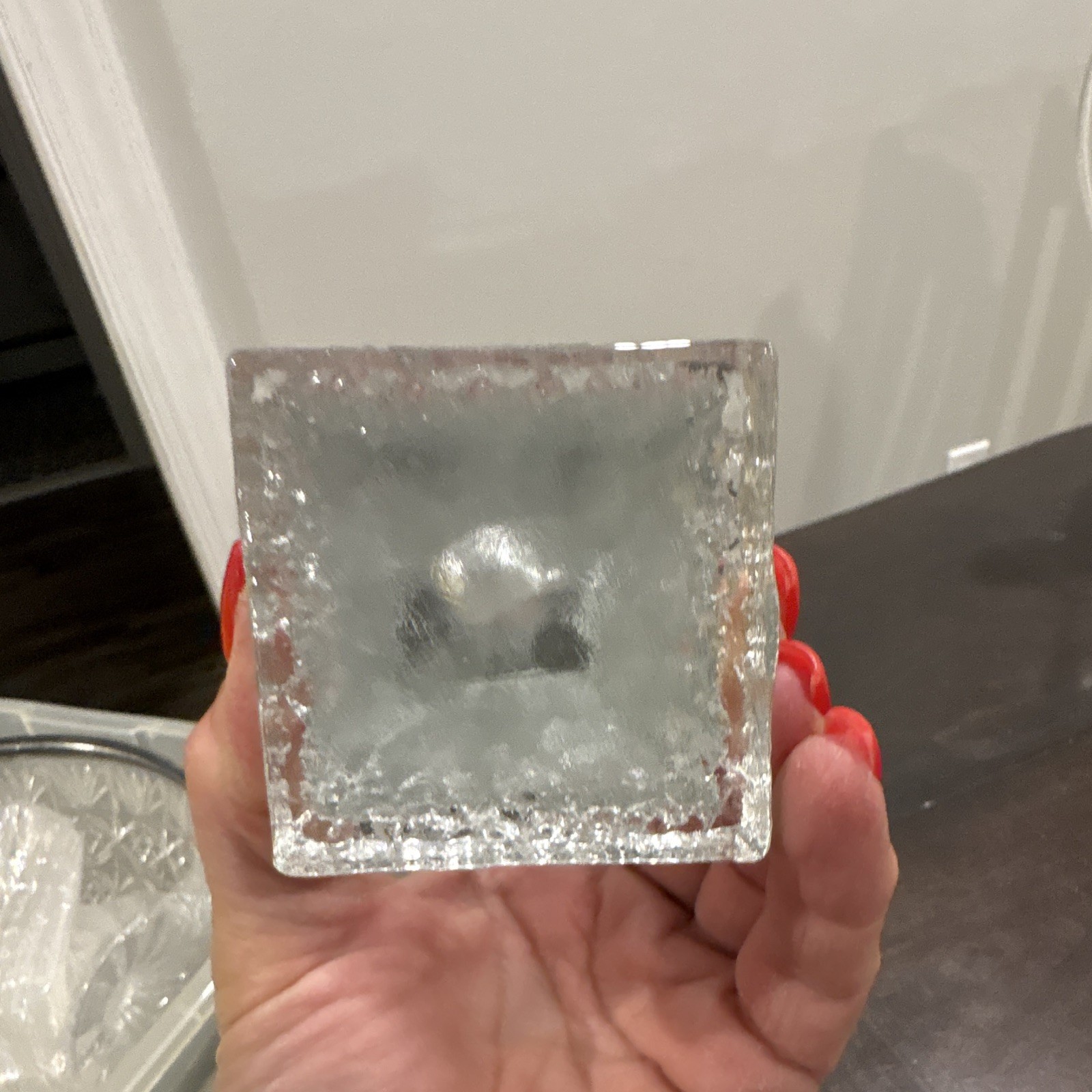 Clear Textured Art Glass Square Vase Decorative Modern Style Accent Decor