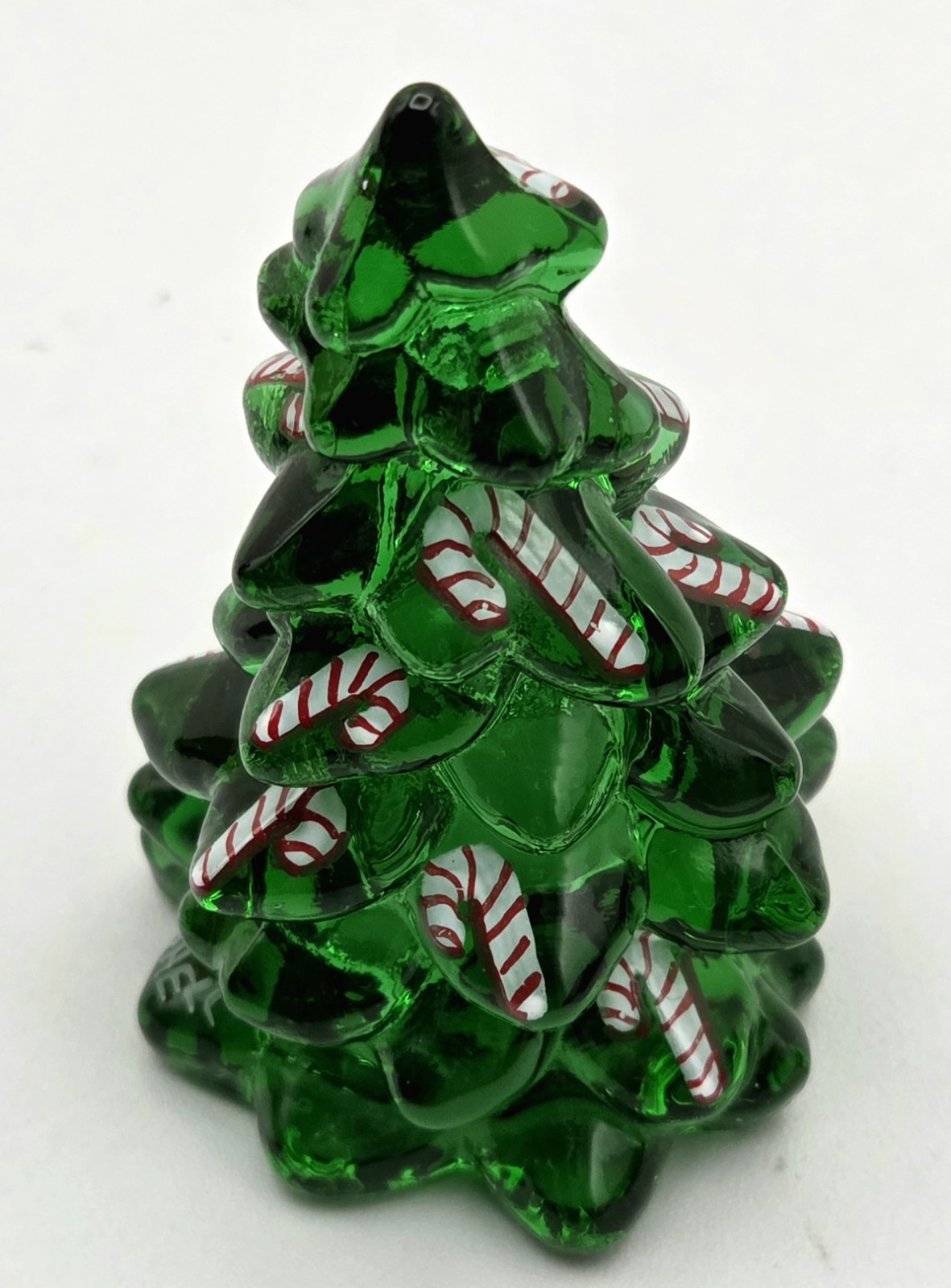 Mosser Glass Emerald Green Tree 2″ Hand Blown & Painted Candy Canes Red/White