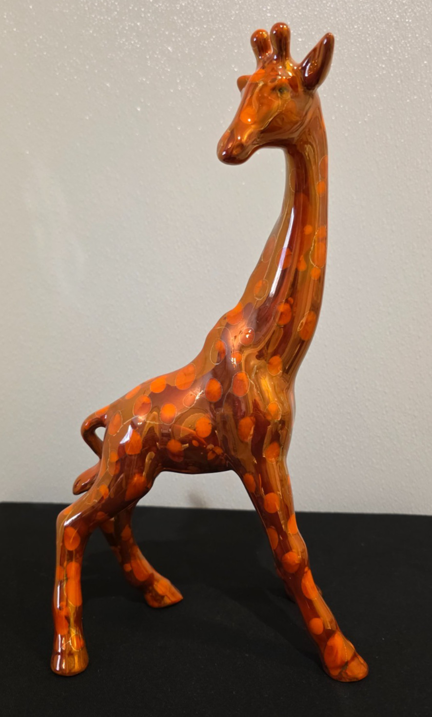 Vintage MCM Ceramic Giraffe Figurines Pair Orange Polka Dot Spots Glossy 15″ 11″