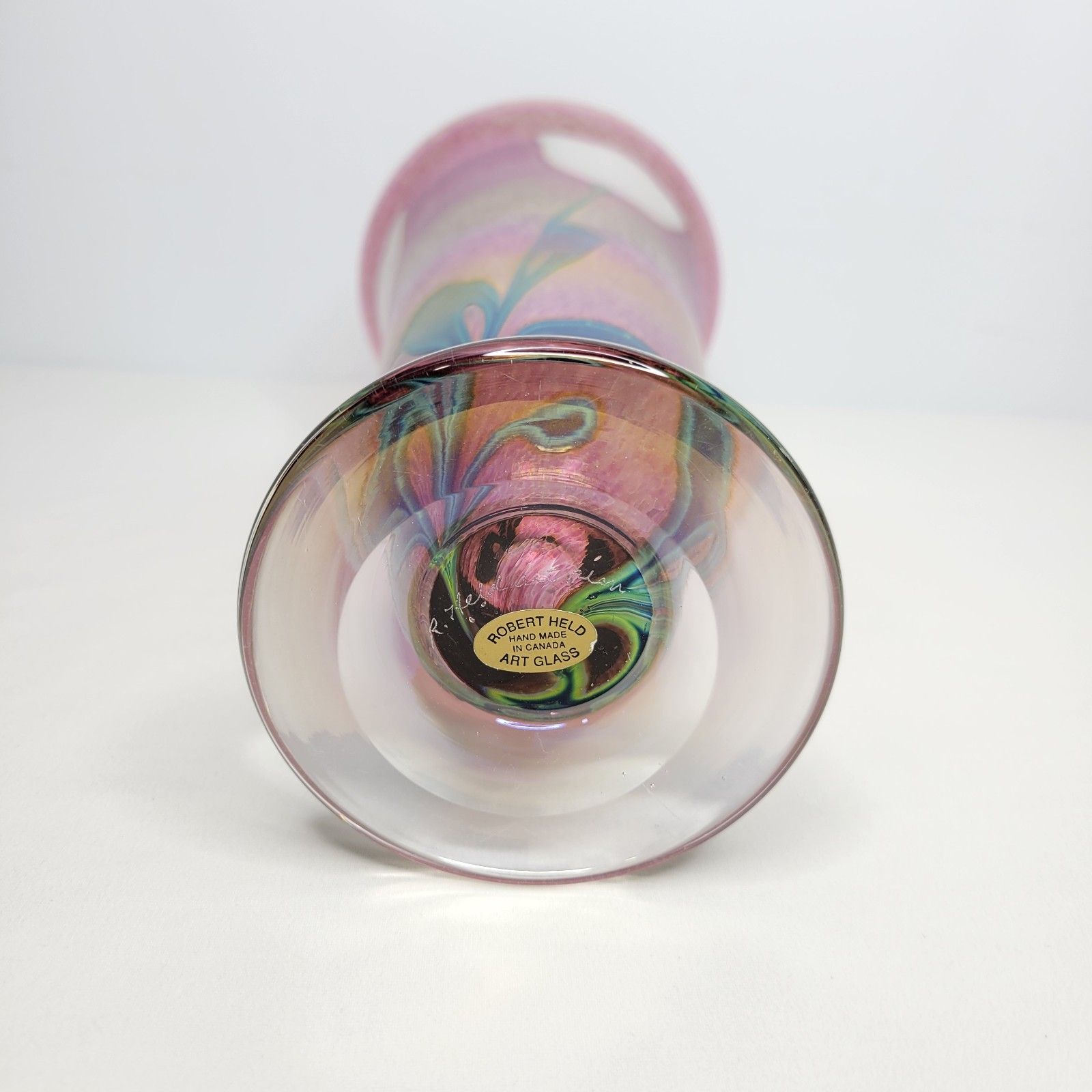 Vintage Robert Held Art Glass Iridescent Tulip Floral Footed Vase 11″ Tall