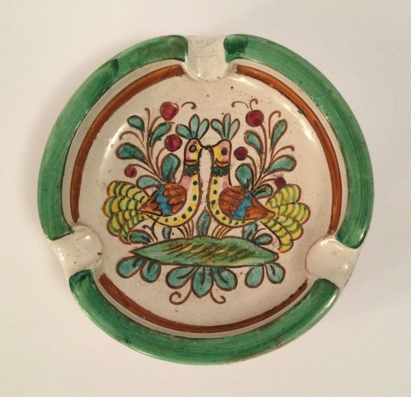 Vintage Handmade Colorful Italian Art Pottery Ashtray Mid Century 8 x 1-3/4
