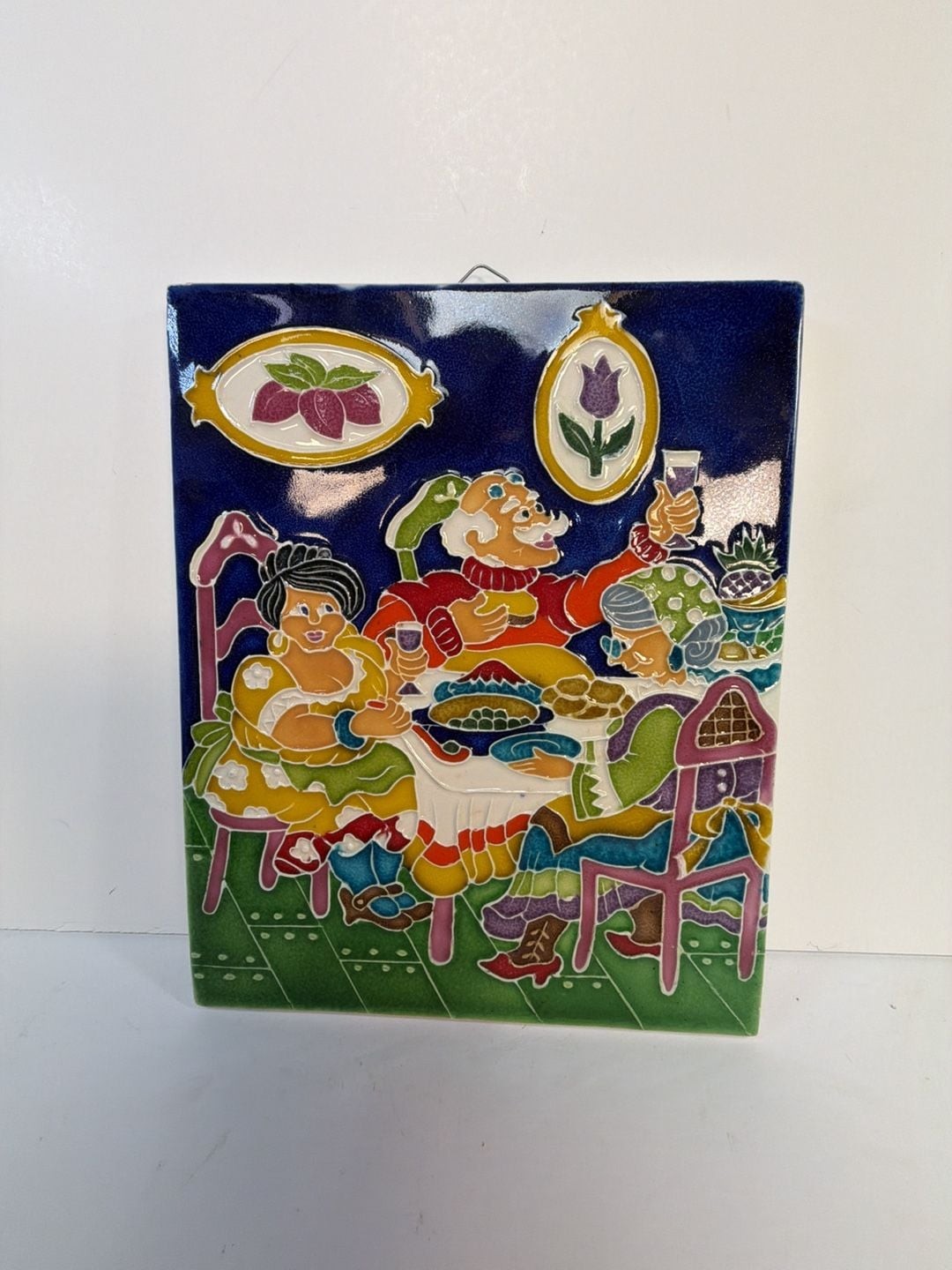 Vintage Creazioni Luciano Made in Italy Ceramic Wall Plaque Dining Scene