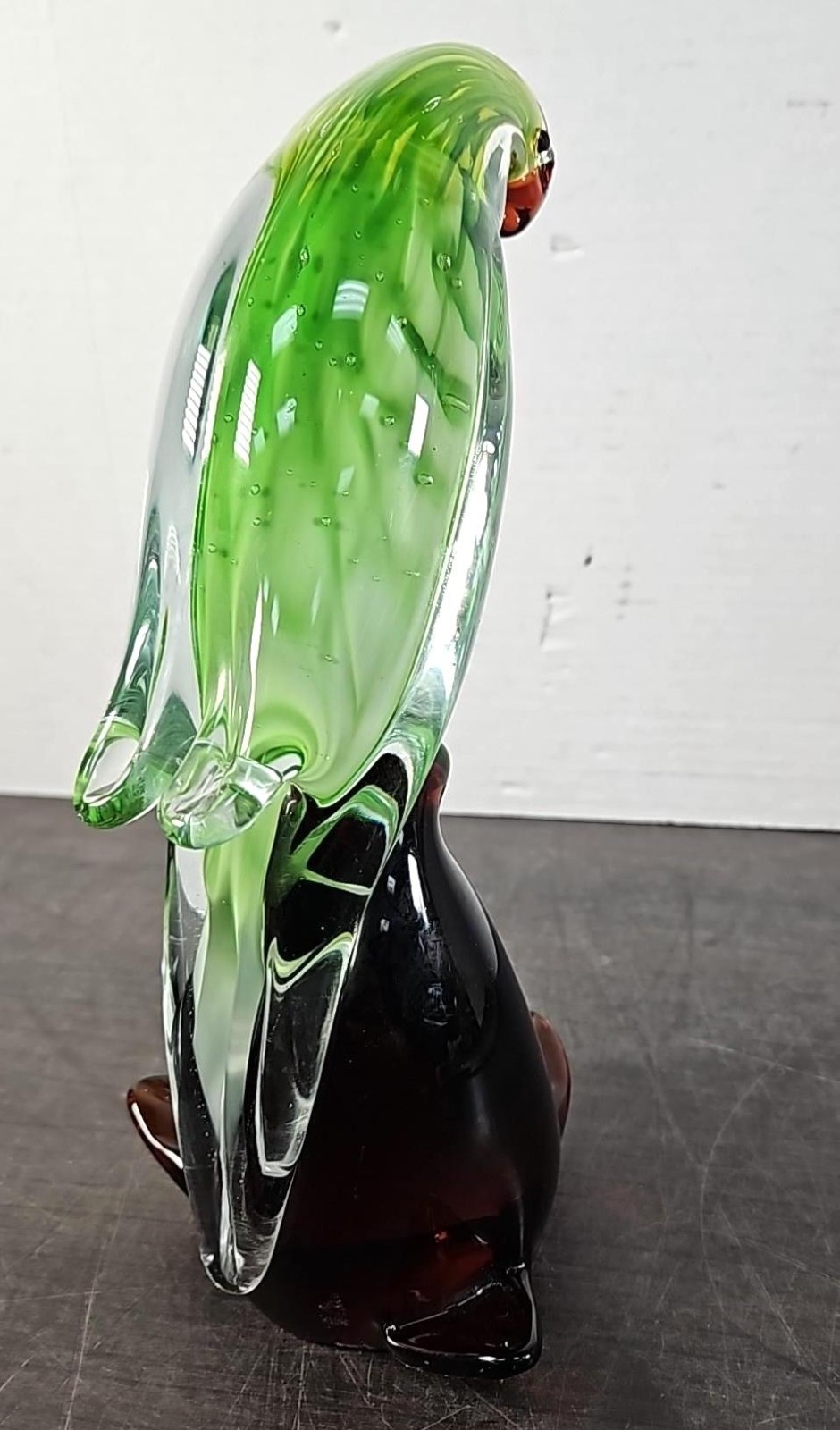 ART GLASS PARROT –10″ Tall– Luminescent Fine-Feathered ONE OF A KIND Sculpture