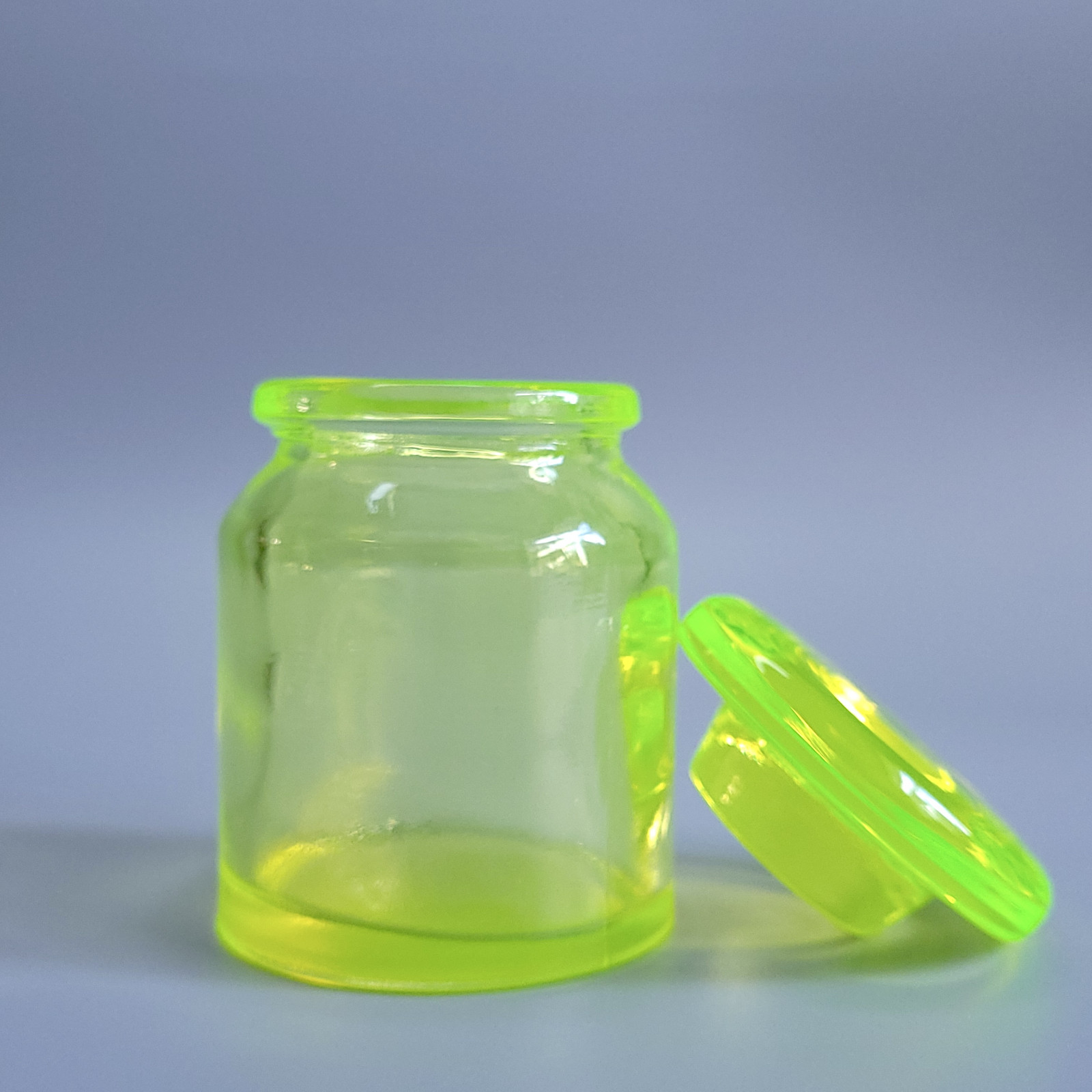 Vaseline Uranium Glass Jar with Lid Vaseline Yellow Clear Glass Figurine