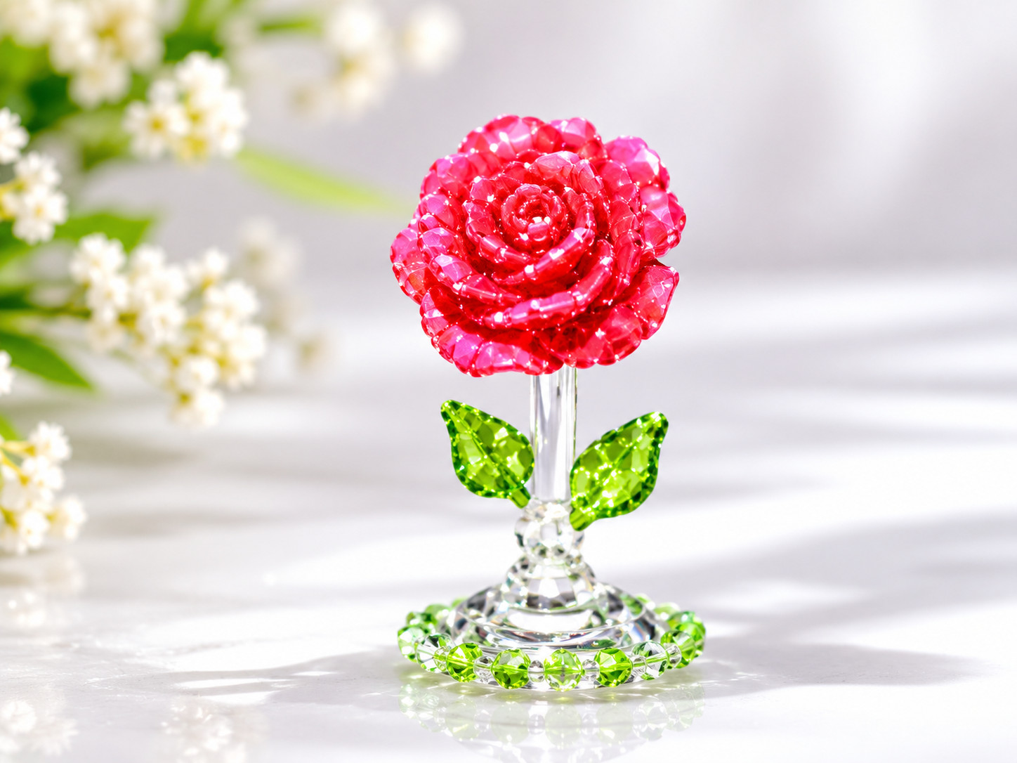 Handmade Glass Red Rose Figurine